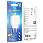 Адаптер BOROFONE BA71A Type-C, 3,0A, PD20W, QC3.0, белый