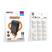 Адаптер BOROFONE BAS76A USB + Type-C, 3,0A, PD30W, QC 3.0, с кабелем Type-C - Type-C, чёрный