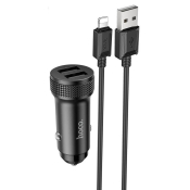 АЗУ HOCO Z49 2 USB, 2,4A, с кабелем Lightning, 12W, чёрный