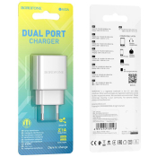 Адаптер BOROFONE BA53A с 2 USB, 2,1A, белый