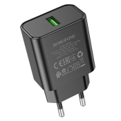 Адаптер BOROFONE BA72A USB, 3,0A, 18W, QC3.0, чёрный