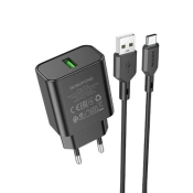 Адаптер BOROFONE BA72A USB, 3,0A, 18W, с кабелем Type-C, QC3.0, чёрный