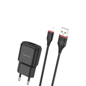 Адаптер BOROFONE BA48A USB, 2,1A, с кабелем Lightning, чёрный