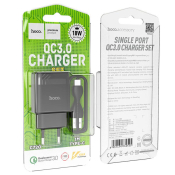 Адаптер HOCO  C72Q USB, 3,0A, 18W, с кабелем Type-C, QC3.0, черный