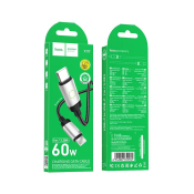 Кабель HOCO X117 Type-C - Type-C, 1,0м, PD60W, 3,0A, нейлон, с индикатором, чёрный