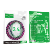 Кабель HOCO X116 MicroUSB, 1,0м, 2.4A, ткань+нейлон, фиолетовый