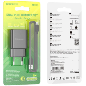 Адаптер BOROFONE BA53A 2 USB, 2,1A, с кабелем Lightning, черный