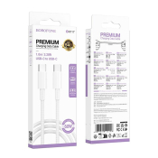 Кабель BOROFONE BX117 Type-C - Type-C, PD60W, 3,0A, 1,0м, белый нейлон