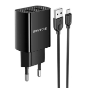 Адаптер BOROFONE BA53A 2 USB, 2,1A, с кабелем MicroUSB, чёрный