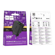 Адаптер HOCO CS84A USB + Type-C, 3,0A, PD30W, дисплей, чёрный