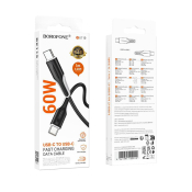 Кабель BOROFONE BX119 Type-C - Type-C, PD60W, 3,0A, 1,0м, чёрный