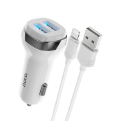 АЗУ HOCO Z40 2 USB, 2,4A, с кабелем Lightning, с подсветкой, белый