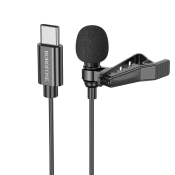 Микрофон BOROFONE BFK11 Type-C петличный, на прищепке, 2м, чёрный