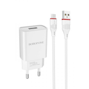 Адаптер BOROFONE BA20A USB, 2,1A, 10W, с кабелем MicroUSB, белый