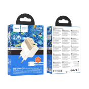 Адаптер HOCO CS71A USB + Type-C, 3,0A, QC3.0, PD20W, с кабелем Type-C - Type-C, белый