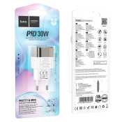 Адаптер HOCO C131A USB + Type-C, 3,0A, QC 3.0, PD30W, прозрачный, чёрно-белый