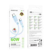 Кабель BOROFONE BX115 Type-C - Type-C, PD60W, 3,0A, силикон, 1,0м, голубой