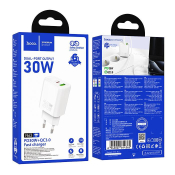 Адаптер HOCO N63 USB + Type-C, 3,0A, PD30W, QC3.0, белый