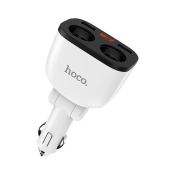 Разветвитель в авто HOCO Z28, 2 гнезда + 2 USB, 2,4A, с дисплеем, белый