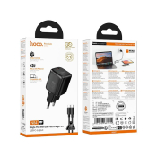 Адаптер HOCO N84 Type-C, 3,0A, PD45W, QC3.0, с кабелем Type-C - Type-C, чёрный