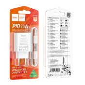 Адаптер HOCO C143A Type-C, 3,0A, QC 3.0, PD20W, с кабелем Type-C - Type-C, белый