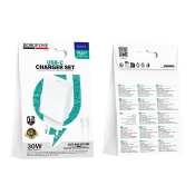 Адаптер BOROFONE BAS75A Type-C, 3,0A, PD30W, QC 3.0, с кабелем Type-C - Lightning, белый