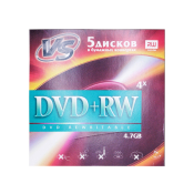 VS DVD+RW, 4x, бумажный конверт уп.5 шт