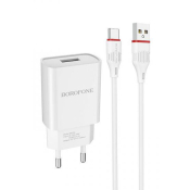 Адаптер BOROFONE BA20A USB, 2,1A, 10W, с кабелем Type-C, белый