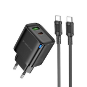 Адаптер BOROFONE BA83A USB + Type-C, PD20W, 3,0A, QC3.0, с кабелем Type-C - Type-C, чёрный