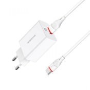 Адаптер BOROFONE BA21A USB, 3,0A, 18W, с кабелем Type-C, QC3.0, белый