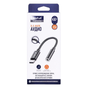 Переходник (Адаптер) Jack3,5 - Type-C, F-M, FaizFull (FP53), текстильный, черный