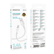 Кабель BOROFONE BX116 MicroUSB, 2,4A, нейлон, 1,0м, белый
