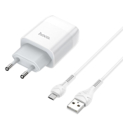 Адаптер HOCO  C72A USB, 2,1A, 10,5W, с кабелем MicroUSB, белый