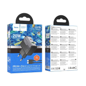Адаптер HOCO CS71A USB + Type-C, 3,0A, QC3.0, PD20W, с кабелем Type-C - Type-C, чёрный