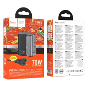 Адаптер HOCO CS76A USB + 2 Type-C, 3,0A, QC3.0, PD70W, черный