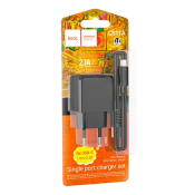 Адаптер HOCO CS11A USB, 2,1A, 10,5W, с кабелем Type-C, чёрный