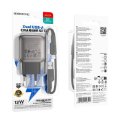 Адаптер BOROFONE BAS51A 2 USB, 2.4A, с кабелем Lightning, чёрный