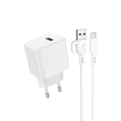 Адаптер BOROFONE BAS11A USB, 2.1A, 10,5W, с кабелем MicroUSB, белый
