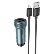 АЗУ HOCO Z49 2 USB, 2,4A, с кабелем Lightning, 12W, серый