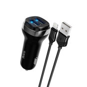 АЗУ HOCO Z40 2 USB, 2,4A, с кабелем Lightning, с подсветкой, черный