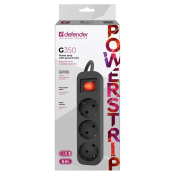 Сетевой удлинитель DEFENDER, 3 розетки, 10А, 5,0м, чёрный, с выключателем (G350)