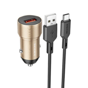 АЗУ BOROFONE BZ19A 1 USB, 3,0A, с кабелем Type-C, QC3.0, металл. корпус, золото