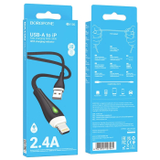 Кабель BOROFONE BX100 Lightning, 2,4A, в оплетке, с индикацией, 1,0м, черный