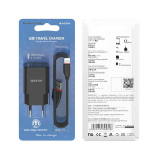 Адаптер BOROFONE BA20A USB, 2,1A, 10W, с кабелем Lightning, чёрный