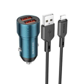 АЗУ BOROFONE BZ19 2 USB, 2,4A, с кабелем Lightning, металл. корпус, синий