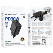 Адаптер BOROFONE BA97A Type-C, 3,0A, PD30W, дисплей, чёрный