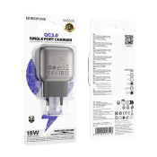 Адаптер BOROFONE BAS52A USB, 3,0A, 18W, QC3.0, черный