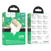 Адаптер HOCO CS72A Type-C, 3,0A, PD30W, QC3.0, белый Адаптер HOCO CS72A Type-C, 3,0A, PD30W, QC3.0, белый