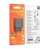 Адаптер BOROFONE BA88A USB + Type-C, 3,0A, PD20W, QC3.0, чёрный