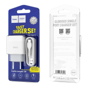 Адаптер HOCO  C72A USB, 2,1A, 10,5W, с кабелем Type-C, белый